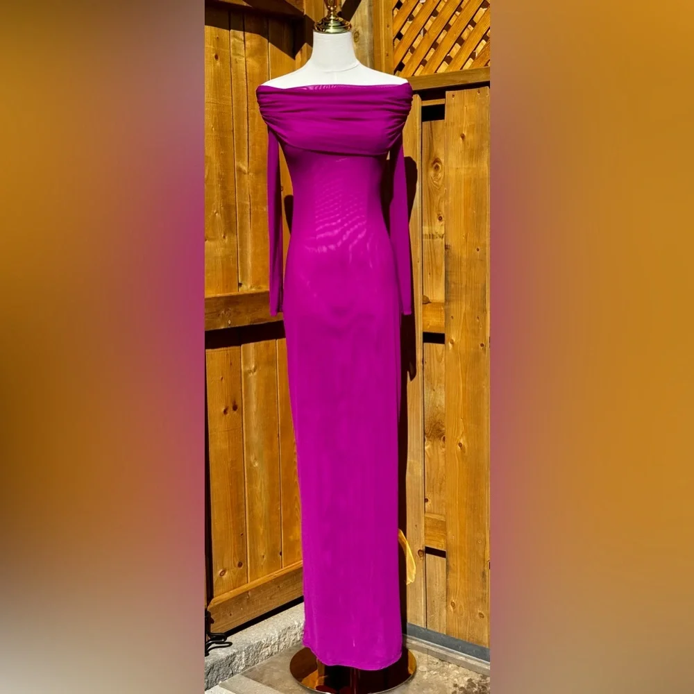 🆕 BRONX & BANCO 🧿 NWOT Monica Off-Shoulder Gown, Fuschia - Sz M - US 6 - Picture 3 of 15